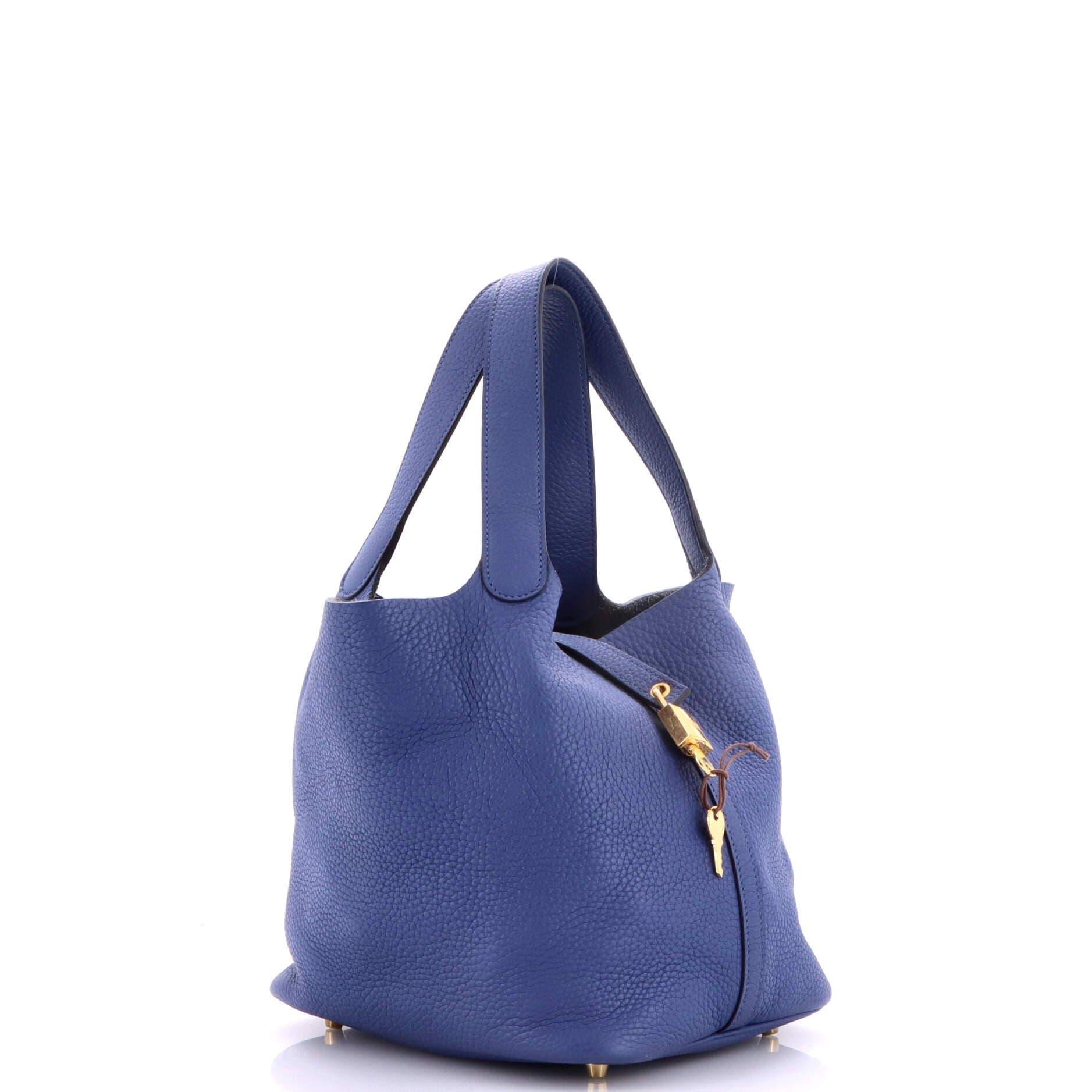 Pre-Owned Hermes Picotin Lock Bag Clemence MM, Alternate, color, Bleu Brighton