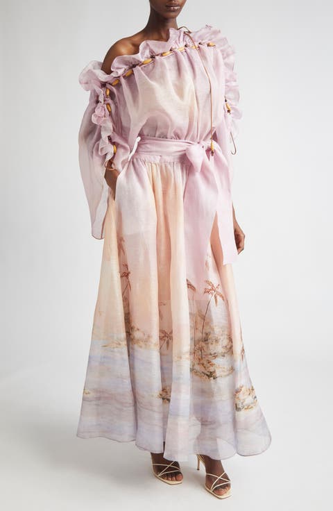 Dawning Ruffle Long Sleeve Organza Maxi Dress (Regular & Petite)