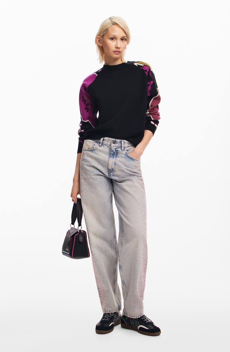 Desigual Barbie Colorblock Crewneck Sweater, Alternate, color, 