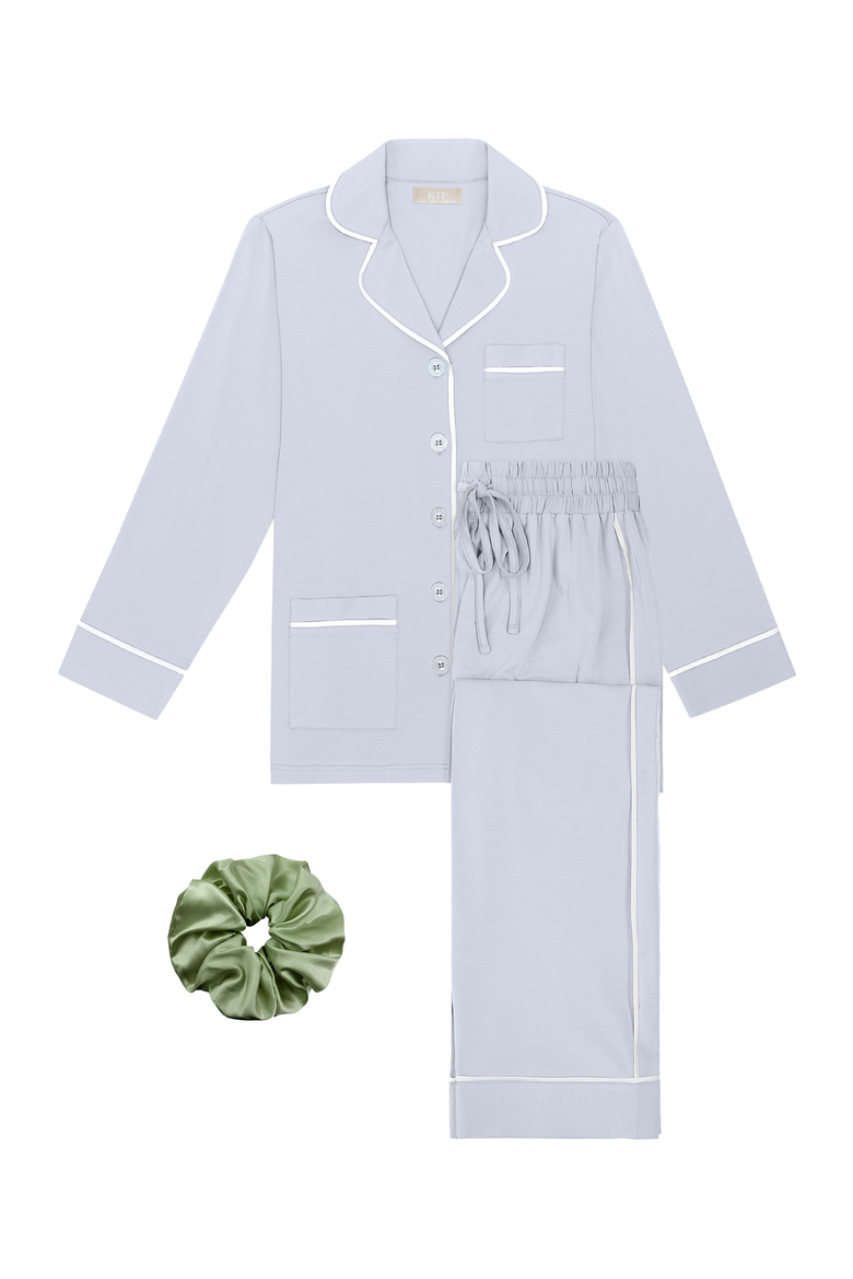 Luxe Stretch Cotton Long Pajama Gift Set, Main, color, Mist Blue