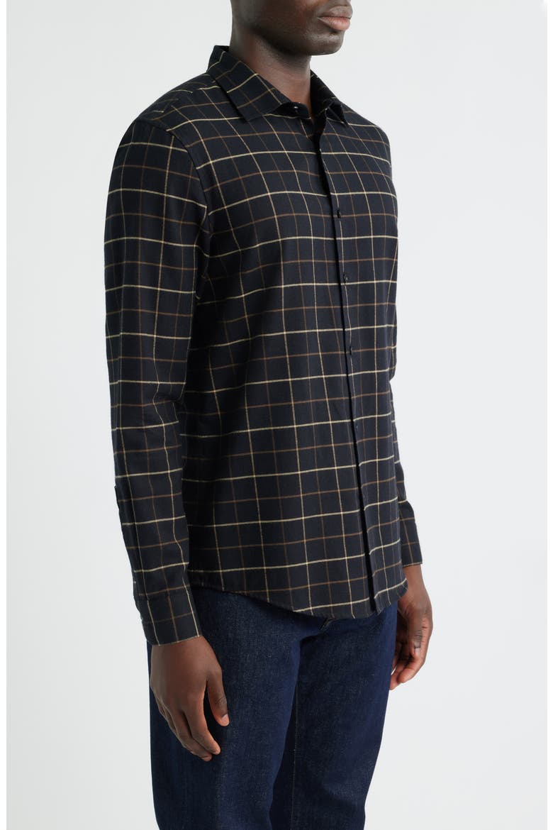 Grid Cotton & Cashmere Button-Up Shirt, Alternate, color, BLACK ROCK DOUBLE GRID