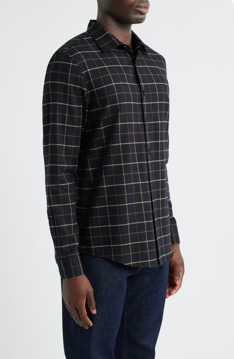 Nordstrom Grid Cotton & Cashmere Button-Up Shirt, Alternate, color, Black Rock Double Grid