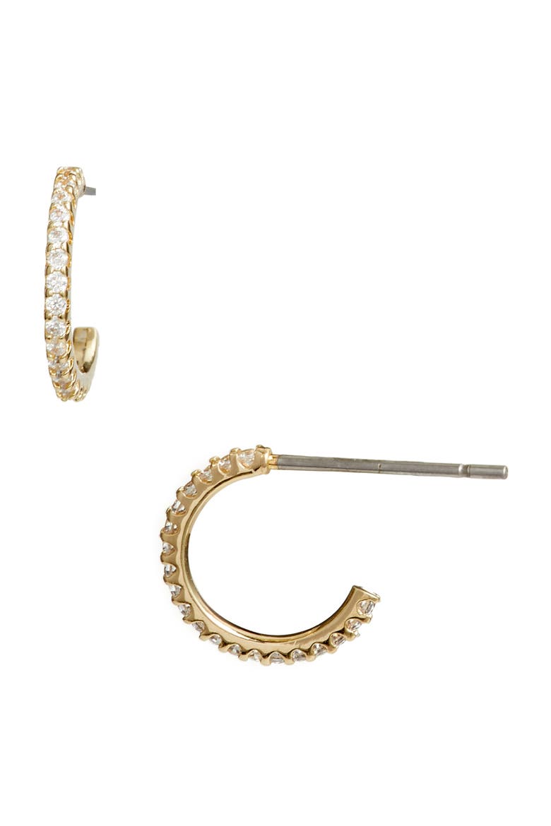 Pavé Huggie Hoop Earrings, Main, color, CLEAR- GOLD