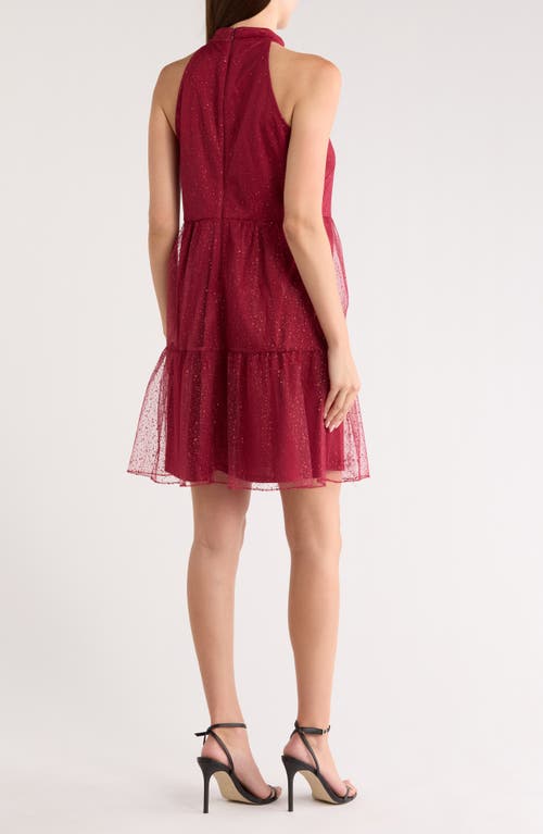 Vince Camuto Bow Glitter Tiered Mesh Cocktail Dress In Red