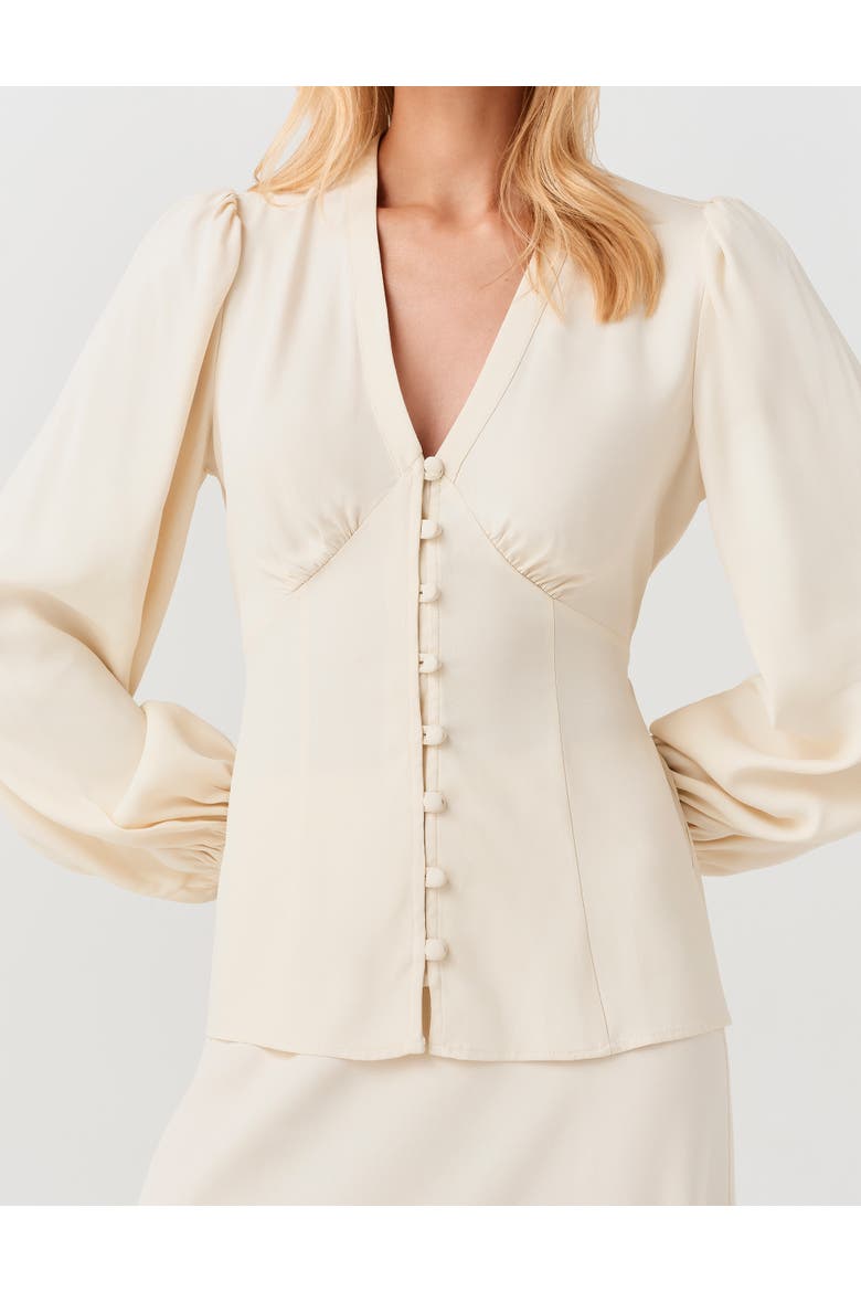 Edina V-Neck Button Through Blouse, Alternate, color, Ivory