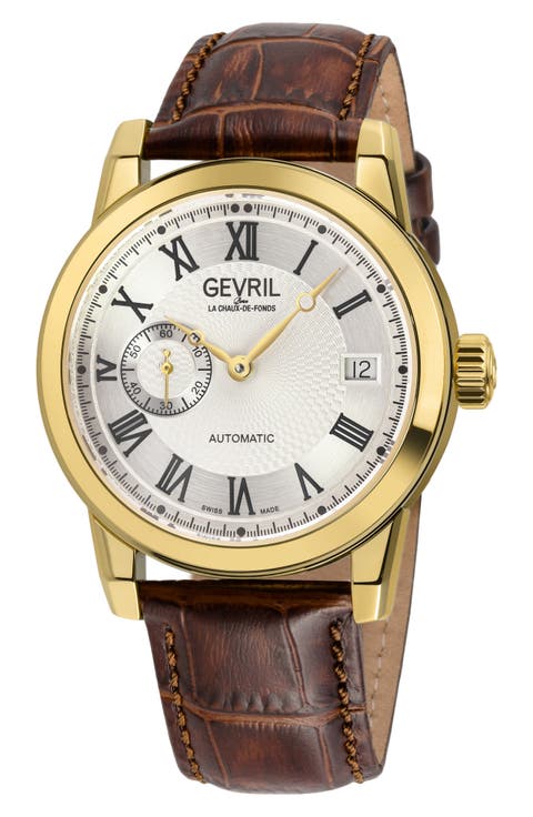 Madison Croc Embossed Leather Strap Watch, 39mm