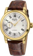 GEVRIL Madison Croc Embossed Leather Strap Watch, 39mm