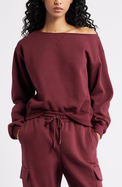 Fleece Detail Off the Shoulder Sweatshirt