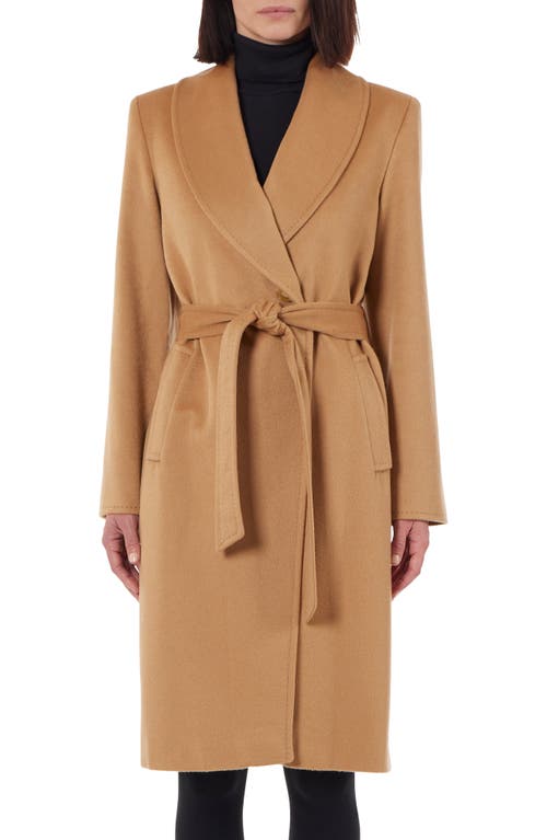 Sofia Cashmere Pickstitch Cashmere Wrap Coat in Camel 