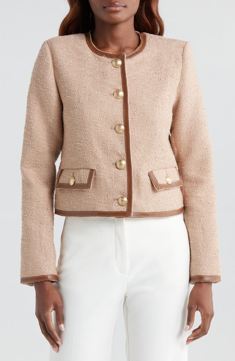L'AGENCE Zaya Faux Leather Trim Jacket, Alternate, color, Cappuccino