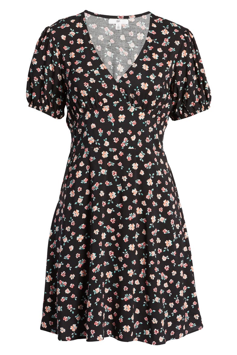 Floral Deep-V Minidress, Alternate, color, BLACK DAISY PRINT