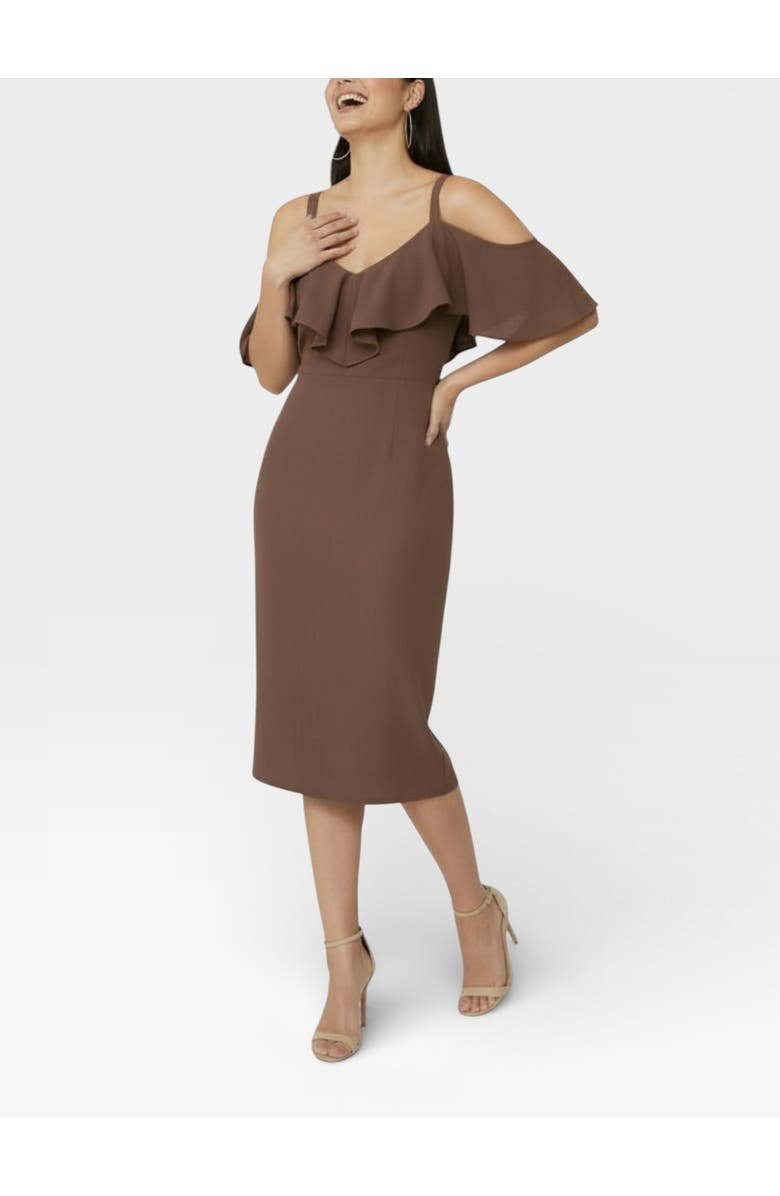 RACHEL Rachel Roy Marcella Off the Shoulder Ruffle Midi Dress, Alternate, color, Mocha