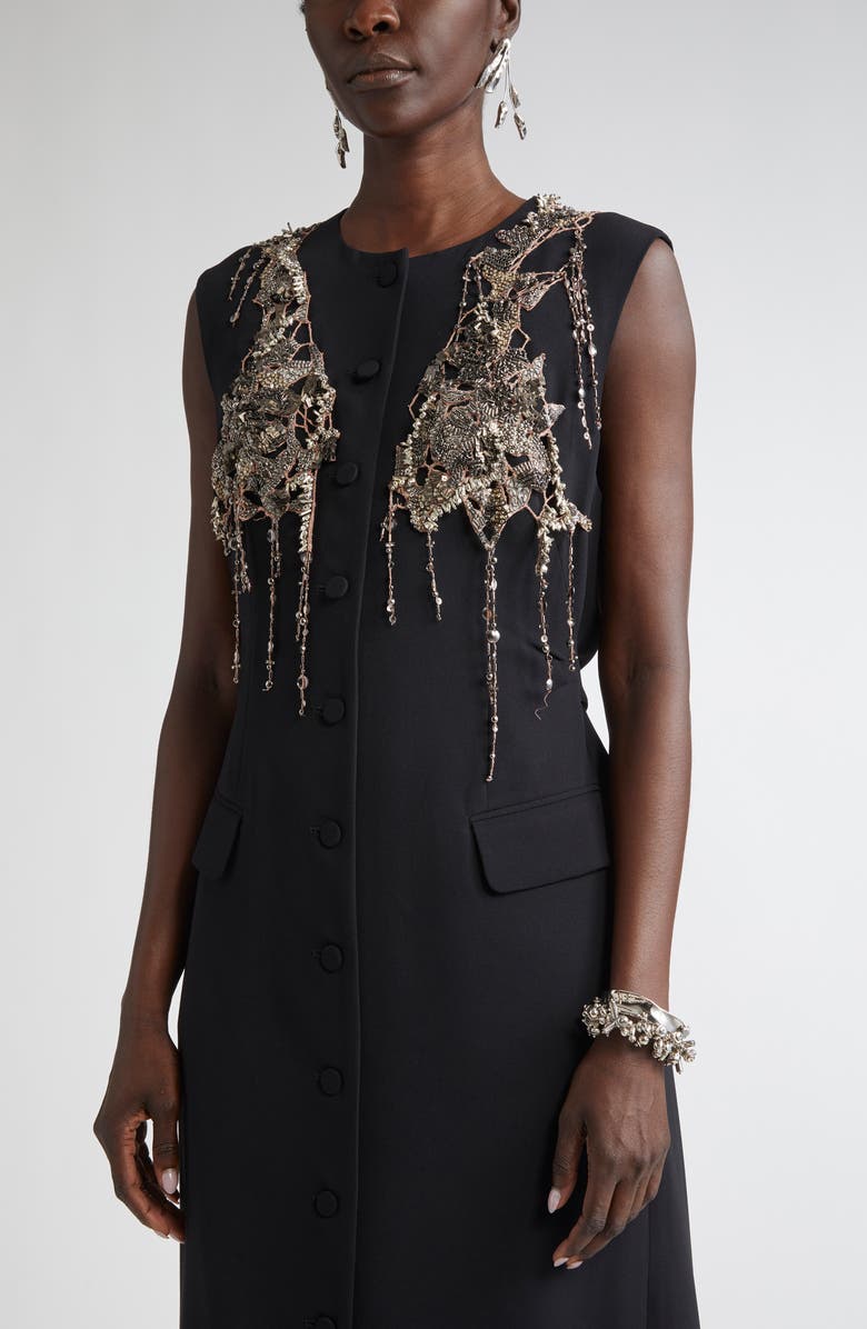 Dries Van Noten Dilby Embellished Button Front Dress, Alternate, color, Black