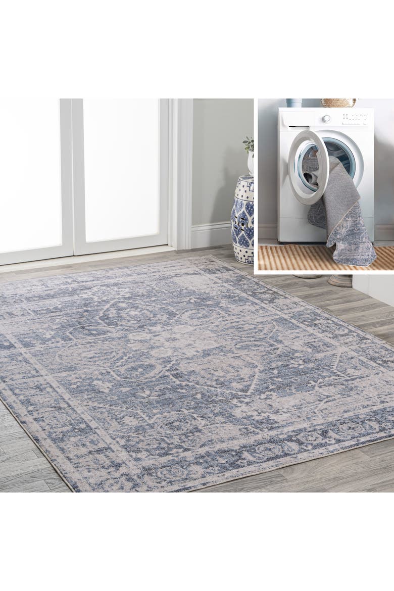 Shaii Global Medallion Low-Pile Machine-Washable Area Rug, Main, color, Blue/Light Gray