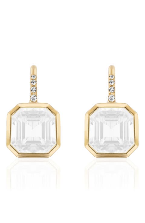 Gossip Asscher-Cut Semiprecious Stone & Diamond Drop Earrings