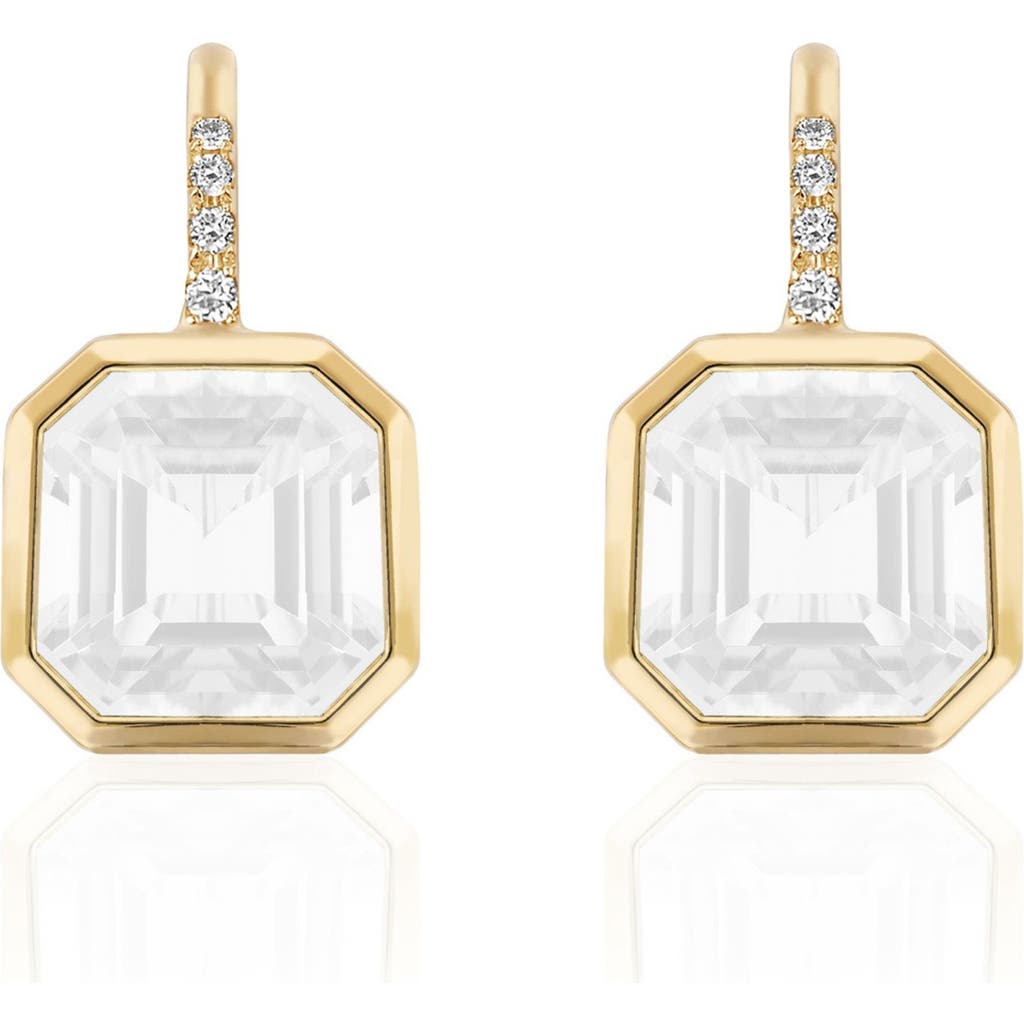 GOSHWARA Gossip Asscher-Cut Semiprecious Stone & Diamond Drop Earrings in White  product