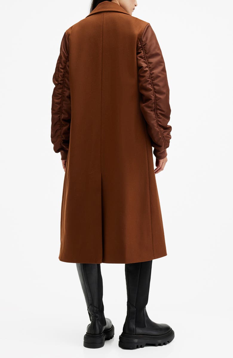 AllSaints Paulah Mixed Media Wool Blend Coat, Alternate, color, Sugar Brown