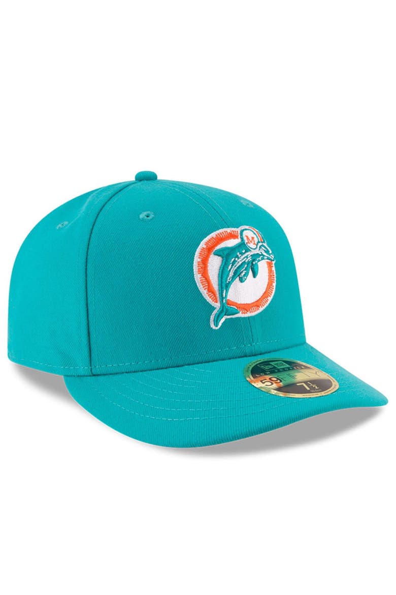 Men's New Era Aqua Miami Dolphins Omaha Throwback Low Profile 59FIFTY Fitted Hat, Alternate, color, Aqua