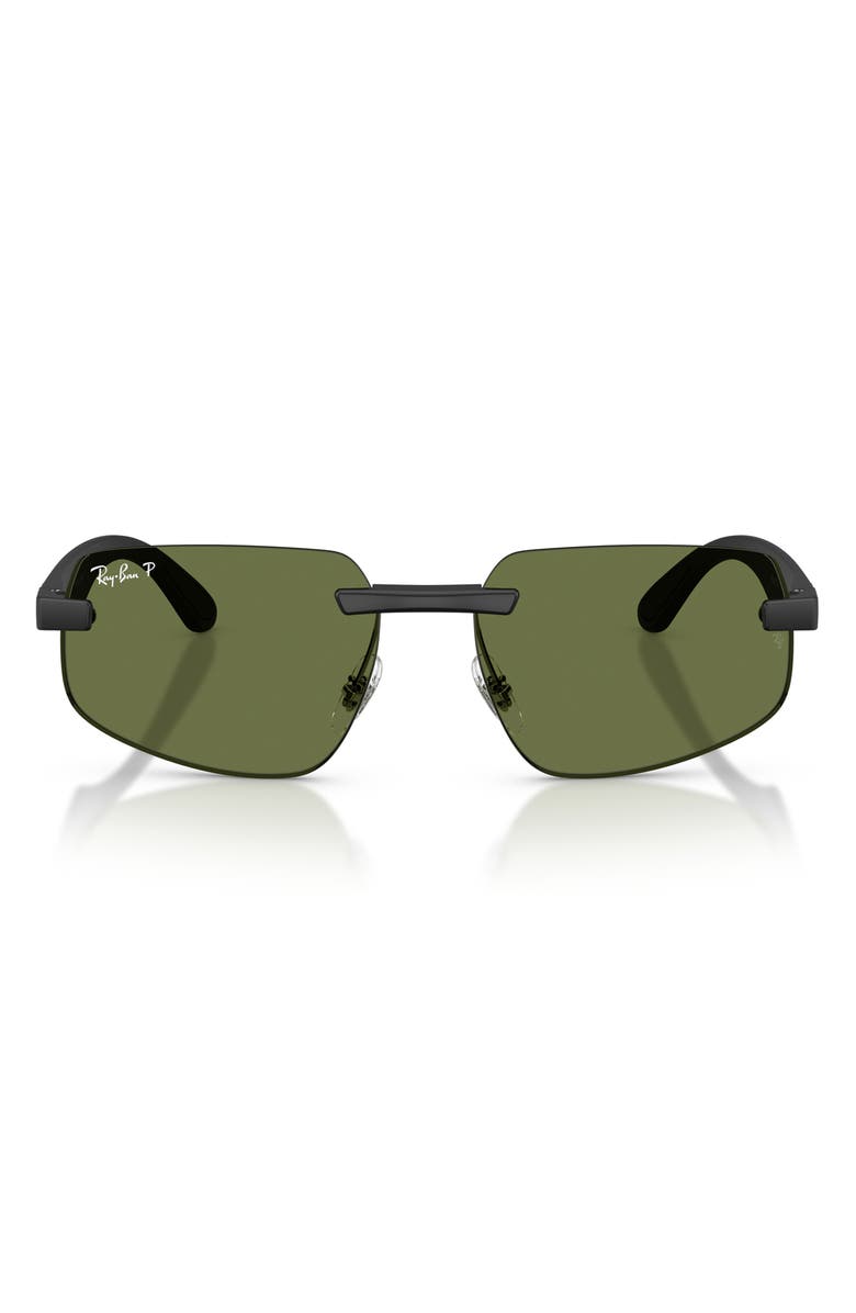 Ray-Ban 60mm Polarized Irregular Sunglasses, Main, color, Sand Black / Polar Green