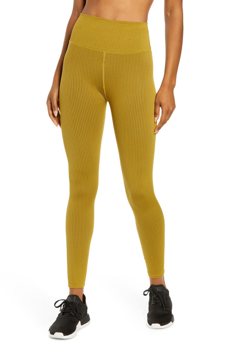 Good American Seamless Chunky Rib Leggings, Main, color, Golden Olive001