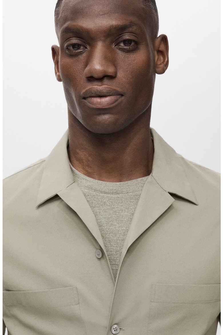 Solid Stretch Cotton Blend Camp Shirt, Alternate, color, KHAKI GREY