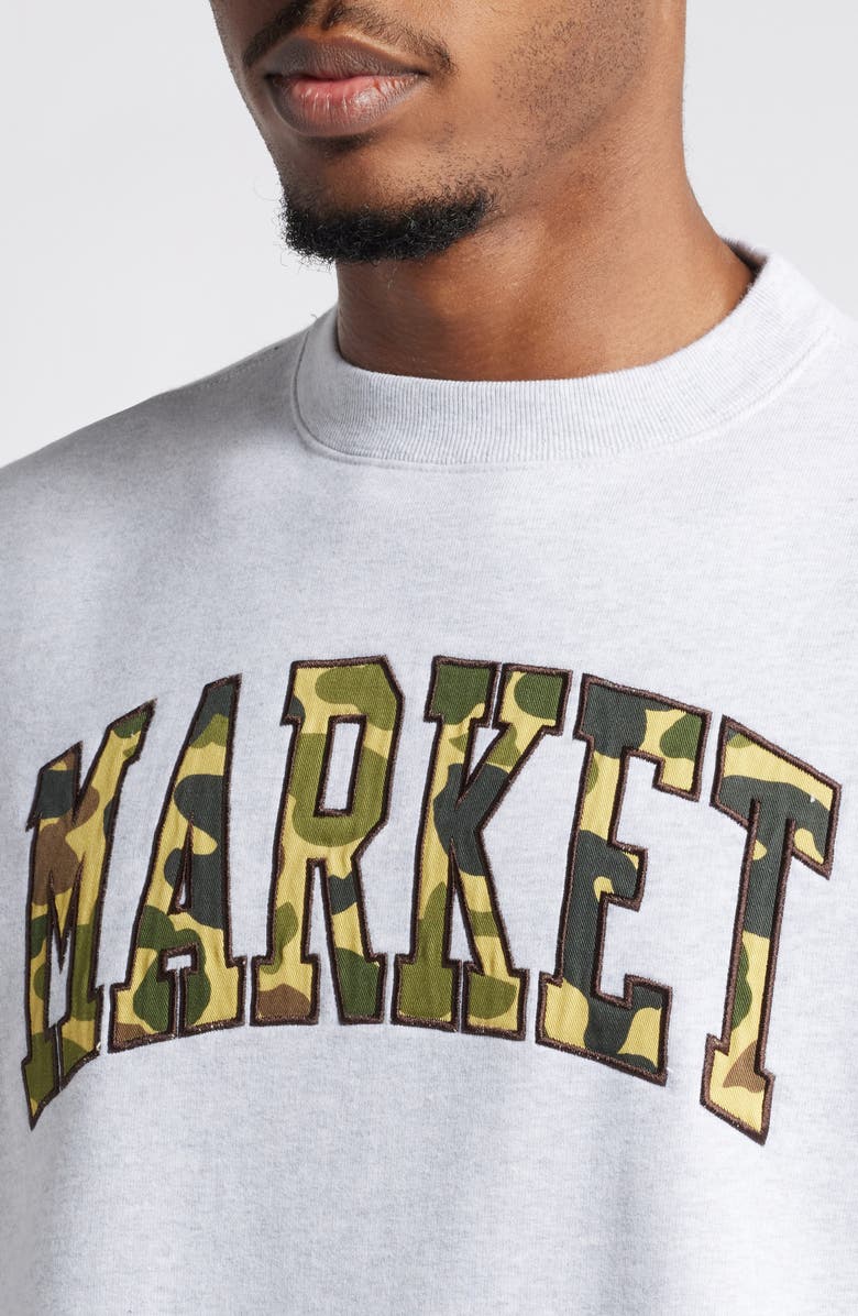 MARKET Camo Logo Appliqué Crewneck Sweatshirt, Alternate, color,