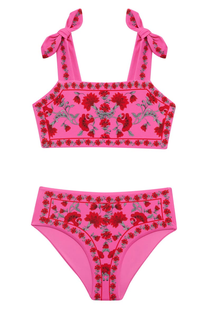 Kids' Little Stella & Janine Two-Piece Swimsuit, Alternate, color, REDWOOD FLORAL