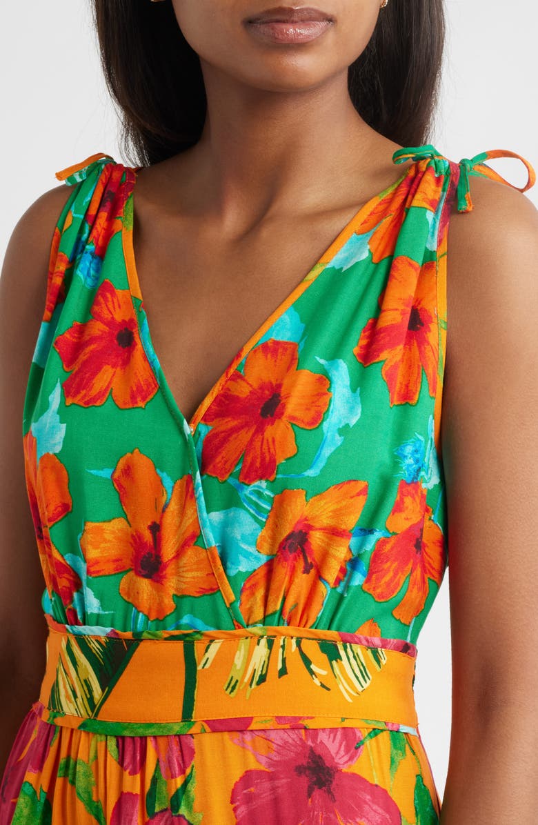 Vince Camuto Floral Sleeveless Tiered Maxi Dress, Alternate, color, Tiger Lily