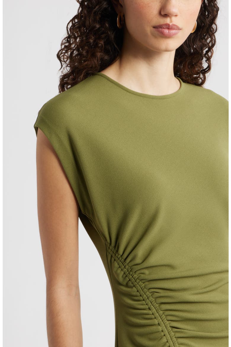 Side Ruched Knit Midi Dress, Alternate, color, OLIVE CAPULET