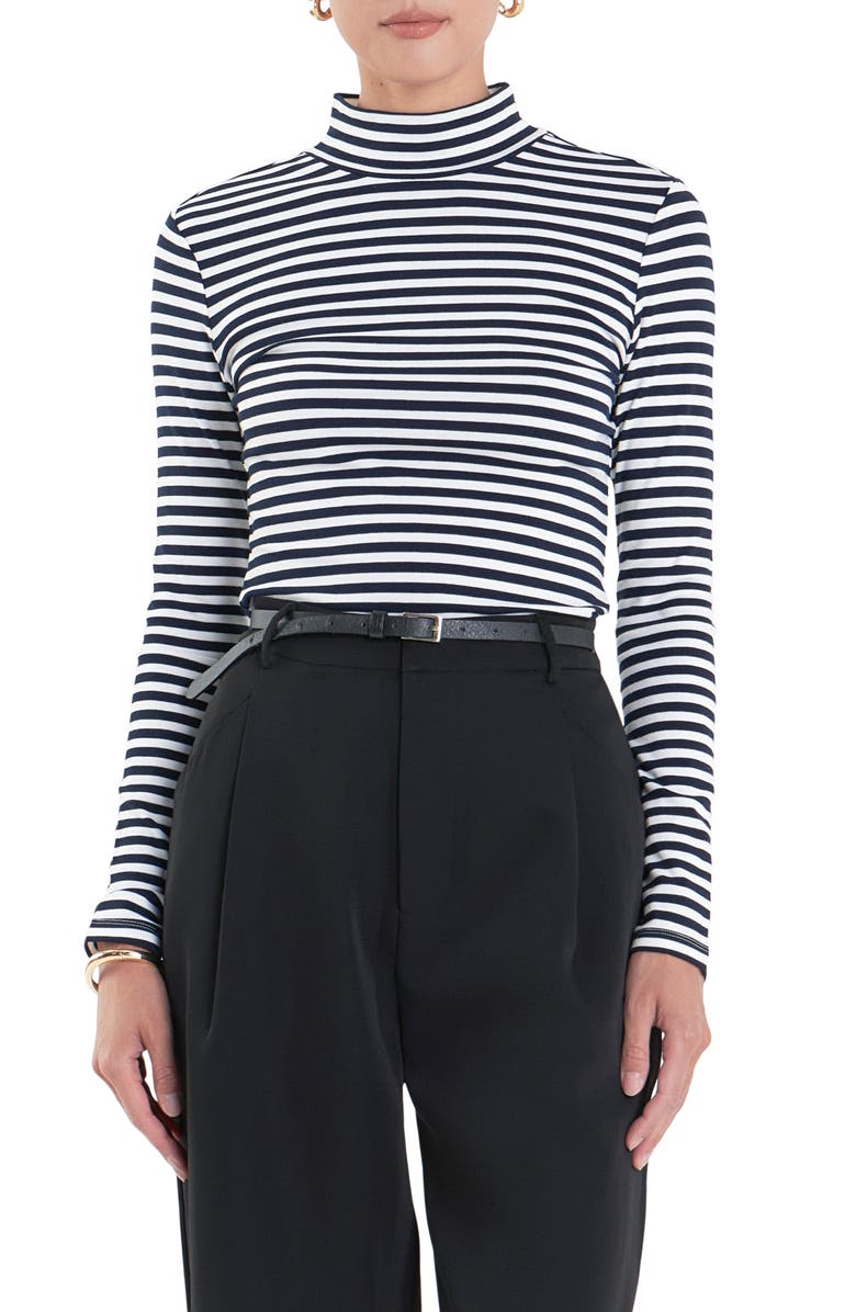English Factory Stripe Turtleneck Top, Main, color, Navy/ White