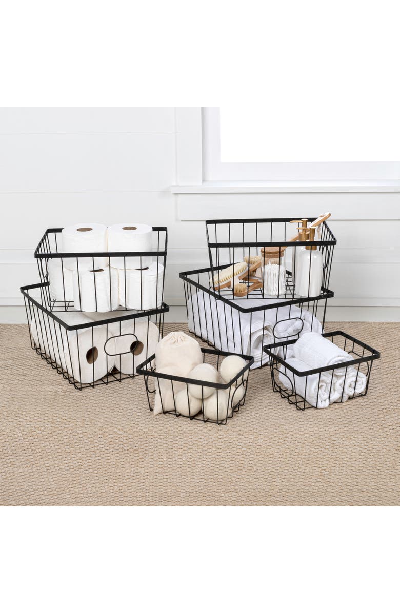 HAPPIMESS Camden Vintage Industrial Handmade Wire Metal Nesting Storage Baskets, Alternate, color, Black
