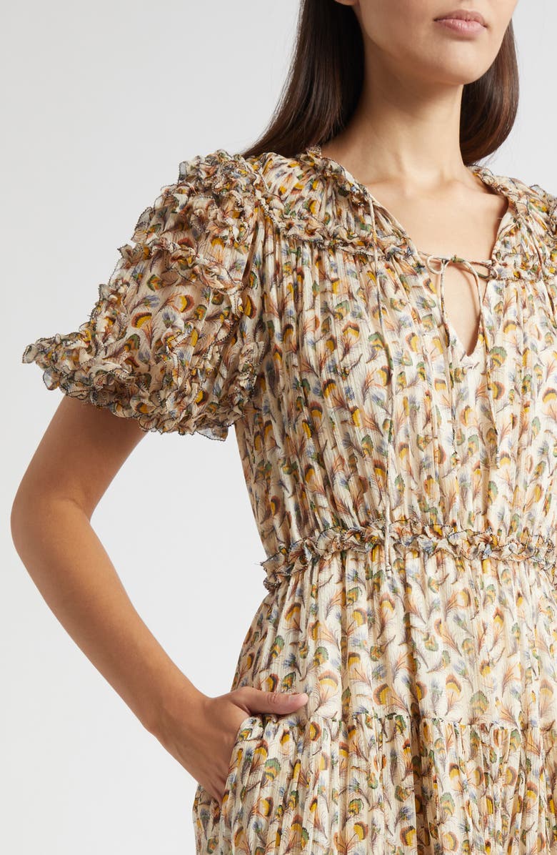 Ulla Johnson Nan Ruffle Puff Sleeve Silk Midi Dress, Alternate, color, Swan