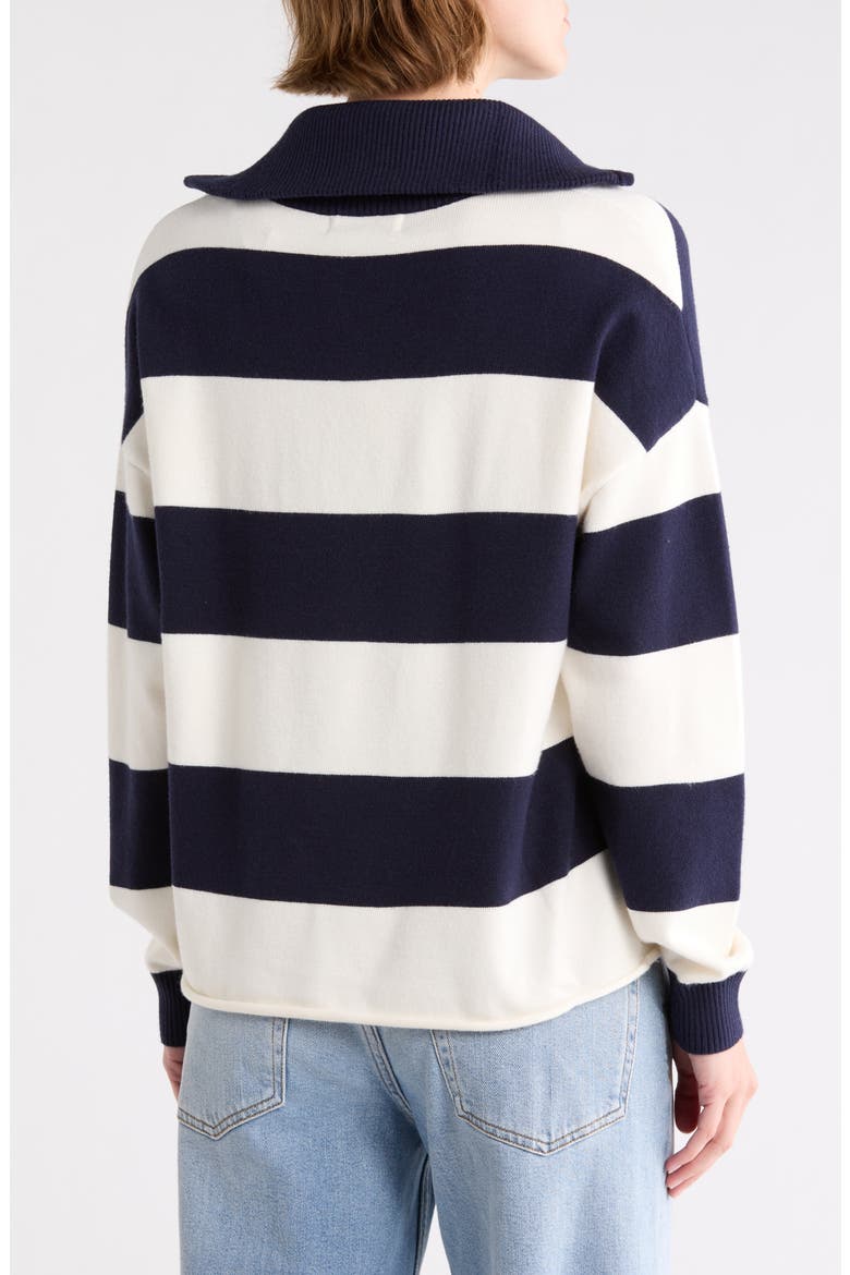 Rugby Stripe Quarter Zip Sweater, Alternate, color, NAVY/ CREME