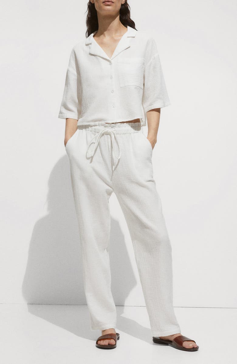 MANGO Boxy Elbow Sleeve Cotton Gauze Camp Shirt, Alternate, color, 