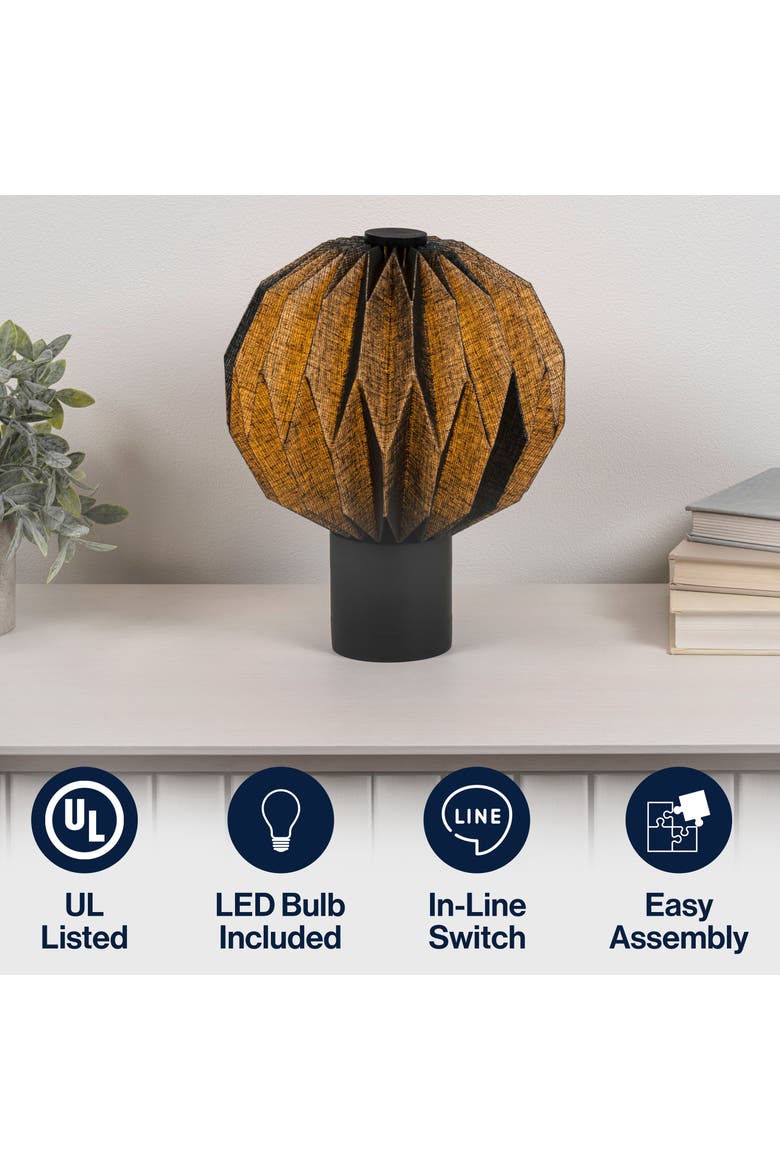 Quincy 11" Modern Minimalist Paper Pleated Orb Accent LED Table Lamp, Alternate, color, Black
