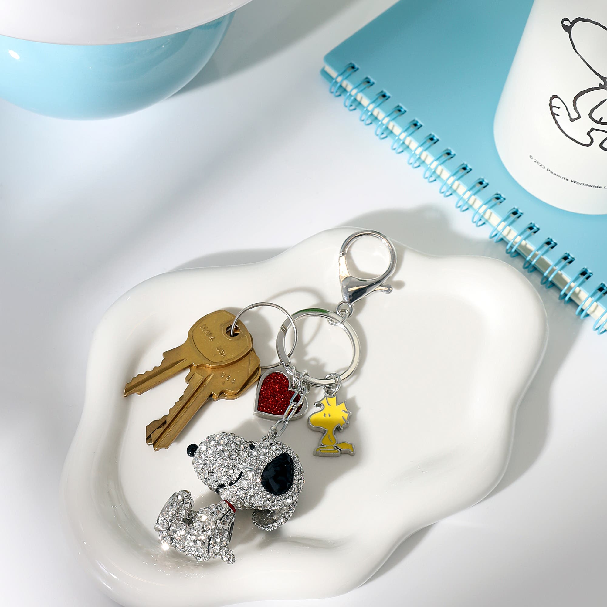 PEANUTS Snoopy Crystal Cluster Pavé Bag Charm Keychain, Alternate, color, Clear Crystal