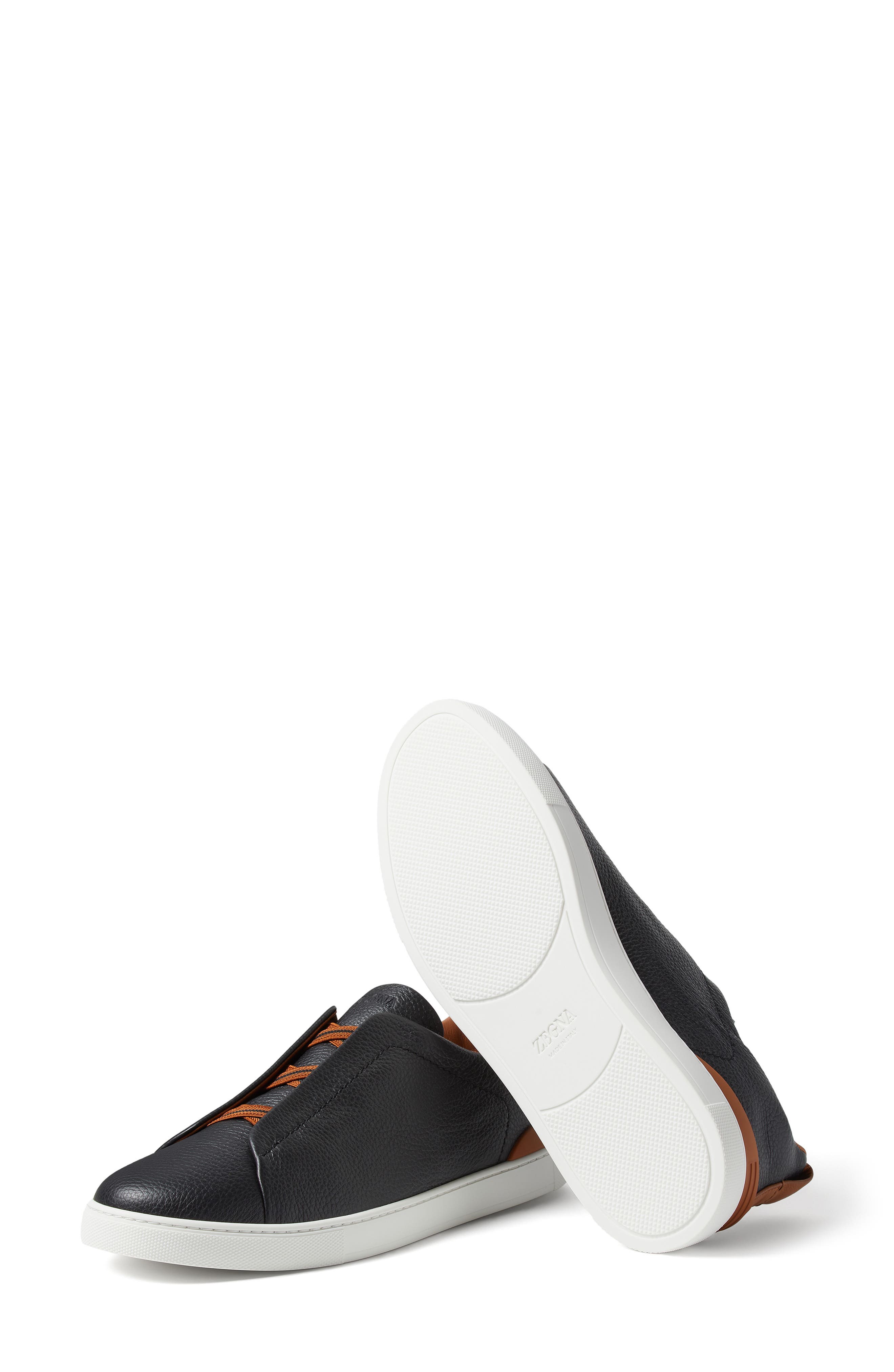 Triple Stitch™ Leather Slip-On Sneaker, Alternate, color, BLACK