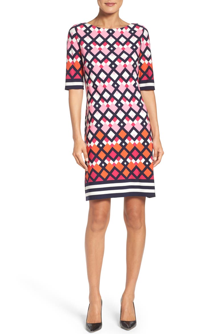 Border Print Shift Dress, Alternate, color, PINK