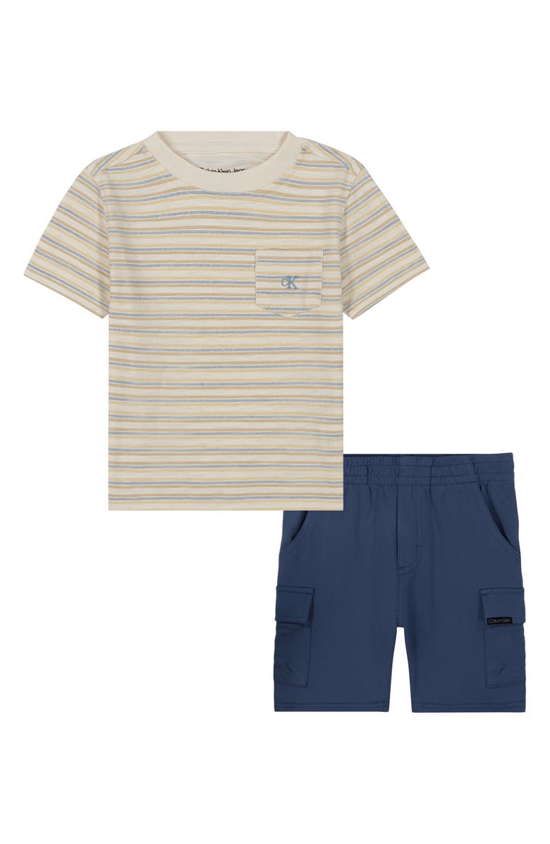 Calvin Klein Stripe Knit Pocket T-Shirt & Shorts Set, Main, color, Blue Multi