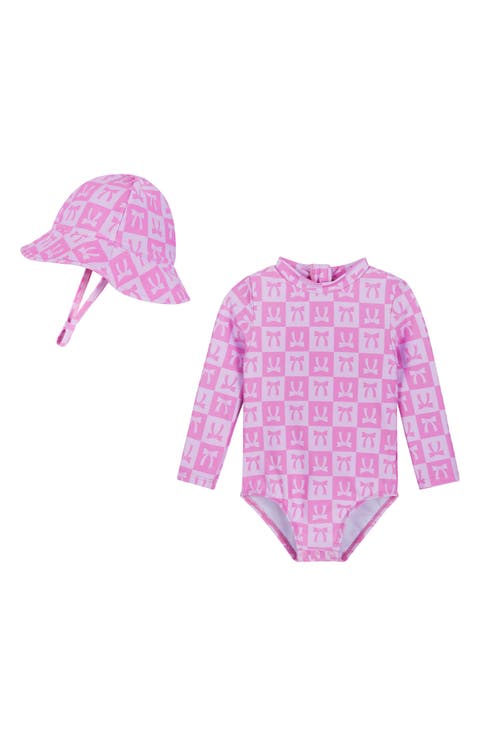Long Sleeve One-Piece Rashguard Swimsuit & Sun Hat Set (Baby)