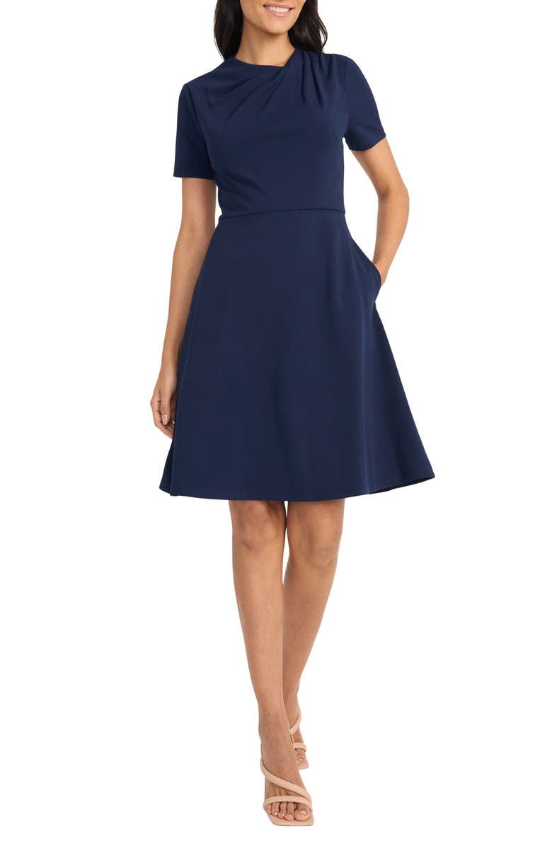 Maggy London Fit & Flare Dress, Main, color, Navy Blazer