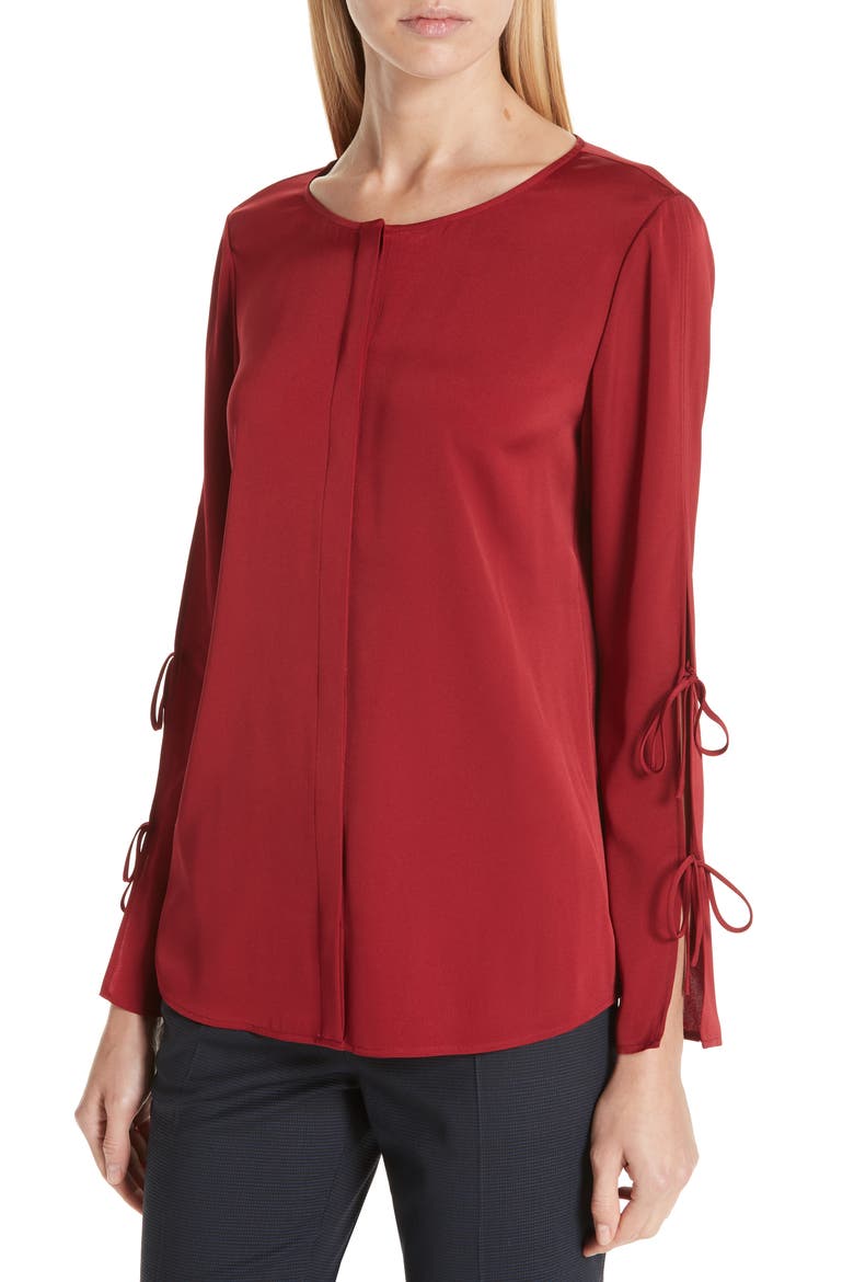 Burana Stretch Silk Blouse, Alternate, color, DARK RED