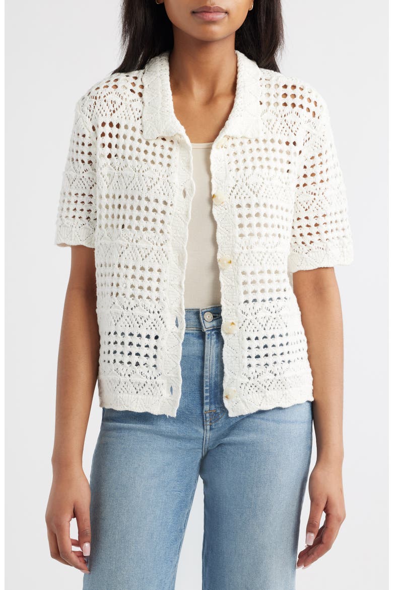 Penny Open Knit Short Sleeve Cardigan, Alternate, color, WHITE