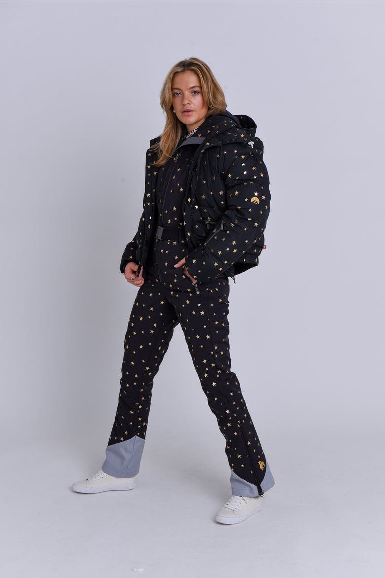 Chic Puffer Jacket Shining Star, Alternate, color, Black with gold stars