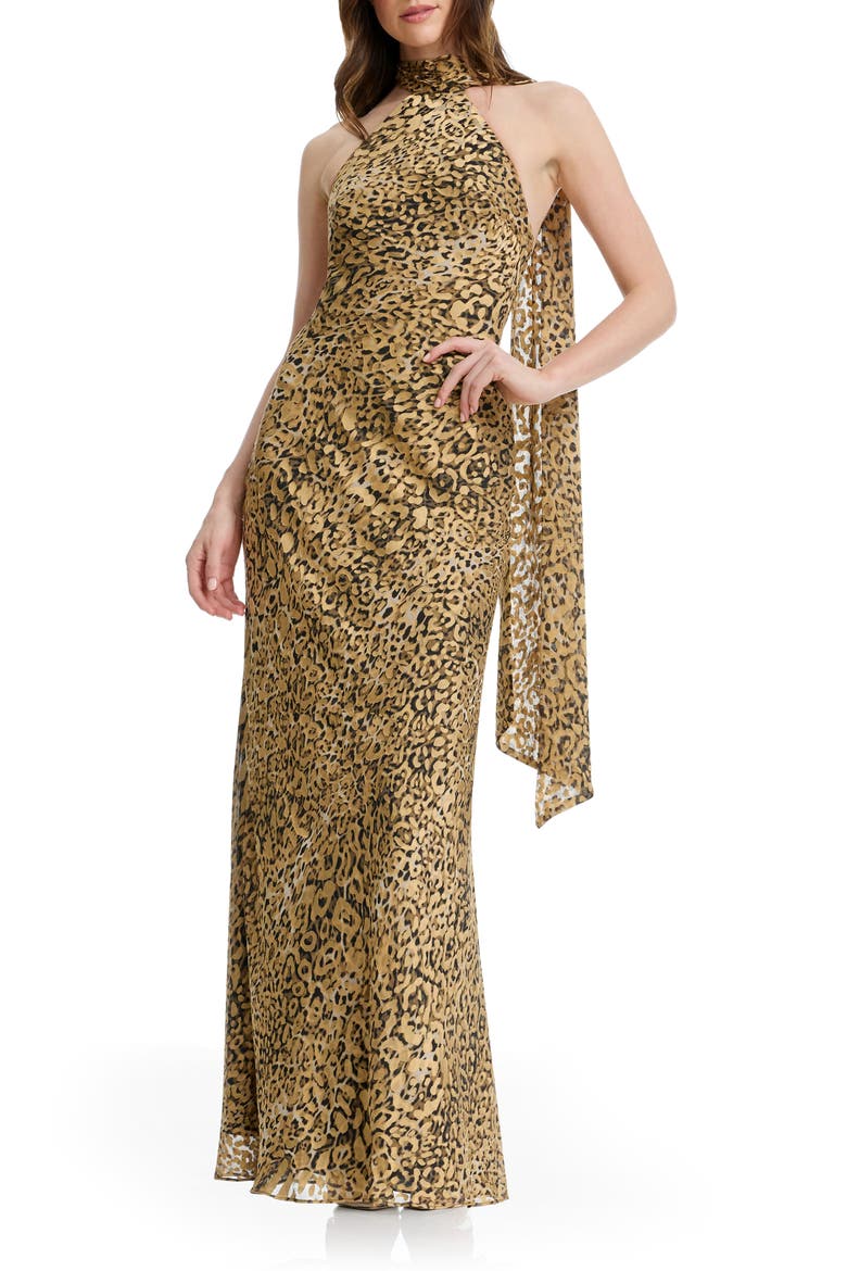 Olivia Leopard Print Halter Neck Gown, Alternate, color, LEOPARD MULTI