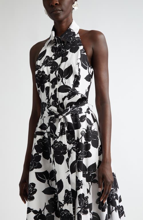 Carolina Herrera Collared Halter Button-front Midi Dress In White/black