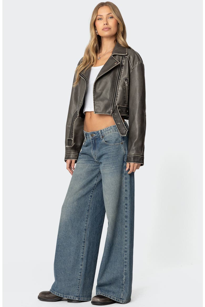 Washed Faux Leather Moto Jacket, Alternate, color, GRAY-WASHED