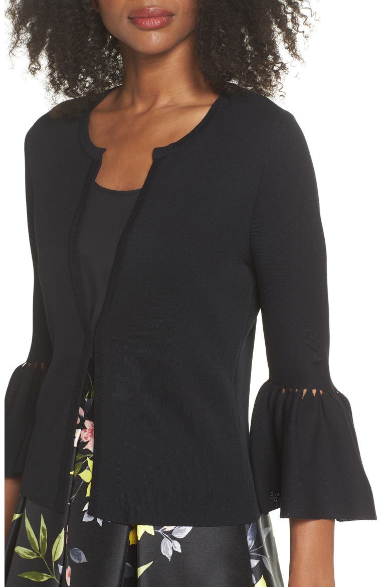 Bell Sleeve Cardigan, Alternate, color, BLACK