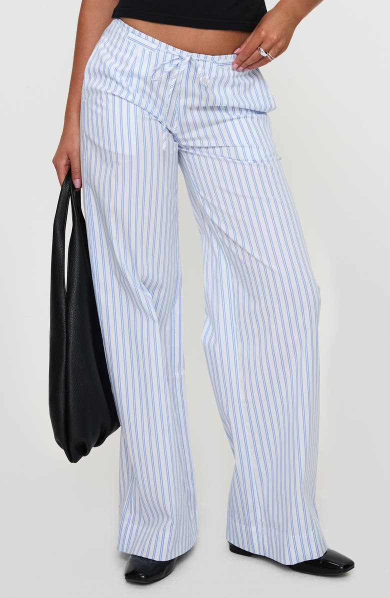 Princess Polly Collied Stripe Wide Low Rise Leg Drawstring Pants, Main, color, Blue