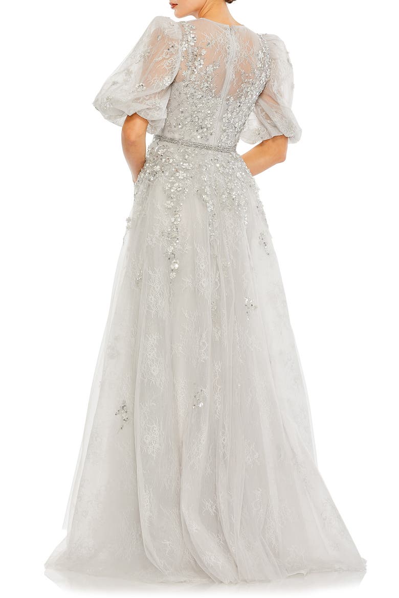 Embellished Puff Sleeve A Line Gown, Alternate, color, PLATINUM